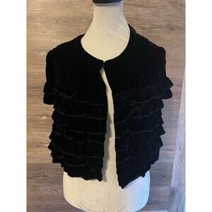APOSTROPHE Vest Velour Black Career Over Cropped Silk Gothic Boho Artsy Ruffle